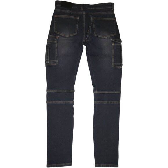 Volero Mens Dark Wash Slim Fit Biker Moto Style Cargo Jeans Grunge Streetcore - Picture 2 of 10